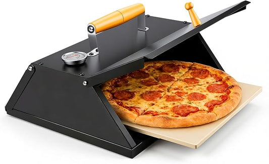 Outdoor Pizza Oven for Grill, Grill Top Pizza Oven with Pizza Stone & Thermometer, Stainless Steel Pizza Oven Accessory for Gas, Charcoal & Propane Grills, for Backyard Pizza Nights, Outdoor Cooking