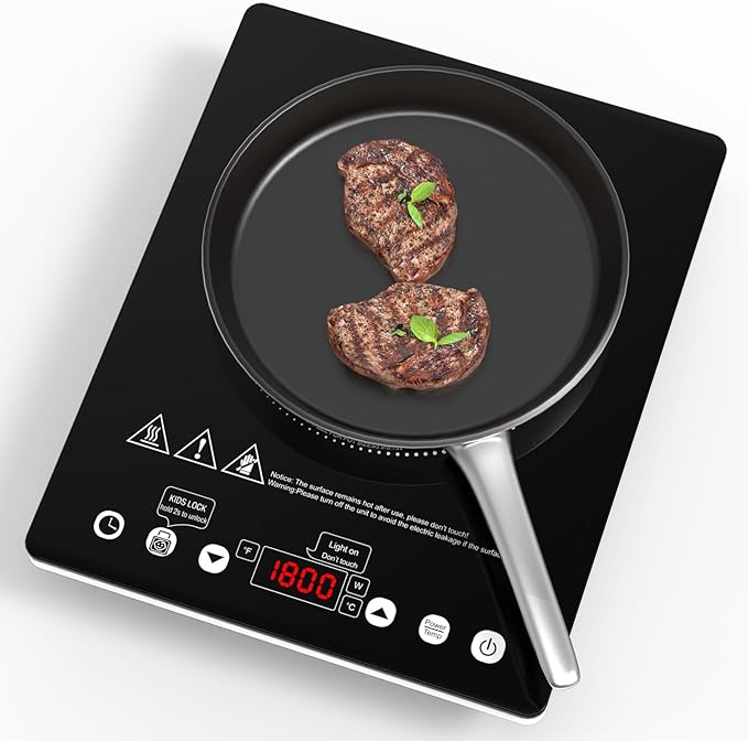 ANHANE 1800W Electric Cooktop, 110V Single Burner Stove with Overheat Protection and Adjustable Power Levels - Portable Ceramic Stove for Kitchen, Travel, RV