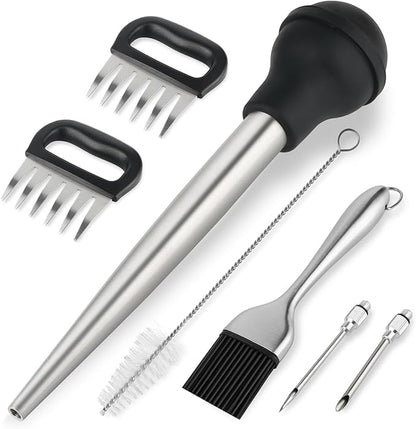 T-Raputa Turkey Baster Set – Includes Baster for Cooking, Barbecue Basting Brush,2 Meat Shredder Claws 2 Flavor Injector with Cleaning Brush– for Home Baking Kitchen Tool,Ideal Holiday Gift Great