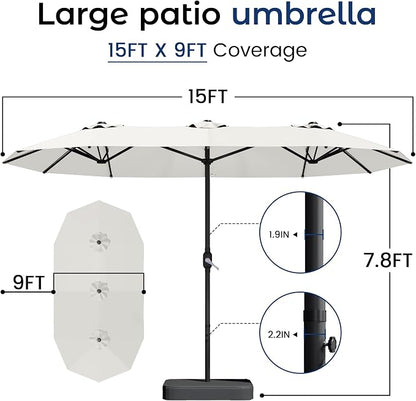 DomeShade Large 15FT Double Sided Patio Umbrella with Base Included,Rectangle Sun Shade for Pool,Deck,Backyard,Patio,Garden –Large White Outdoor Umbrella,Ivory