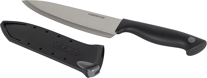 Farberware EdgeKeeper 6 Inch Chef Knife with Self-Sharpening Blade Cover, High-Carbon Stainless Steel Kitchen Knife for Slicing, Dicing, and Mincing