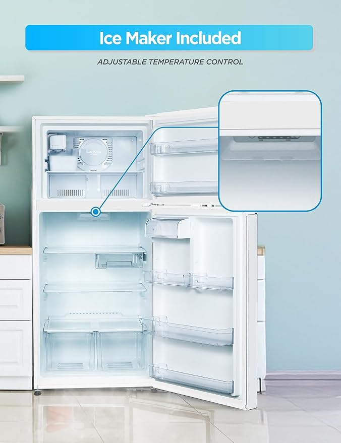Commercial Cool 18 Cu. Ft. Top Mount Refrigerator with Ice Maker, 2-Door Refrigerator with Top Freezer, Freezer with Icemaker and Adjustable Temperature Control, Energy Star Certified, Black | 2-Door Refrigerator with Top Freezer, Freezer with Icemaker...