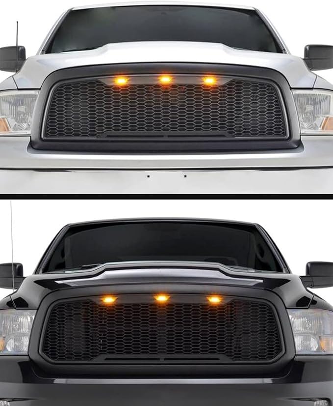 Amber LED Lights 3PCS Front Grille Raptor Lamps Car Accessories with Harness and Fuse, Compatible with 2004-2019 for-d F150 & 2013-2018 Ram 1500 Raptor Style Aftermarket Grille