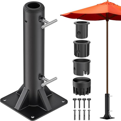 Dolibest Heavy Duty Deck Mount Umbrella Holder with Plastic Sleeve, Fully Welded Steel Patio Umbrella Base up to 2'' Poles, Outdoor Umbrella Stand for Patio Table, Balcony, Decks, Docks (Enhanced)