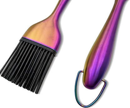 Silicone Basting Brush 2 Pack with 2 Extra Heads, Rainbow Stainless Steel Handle, Heat Resistant Oil Brush for BBQ, Baking, Grilling