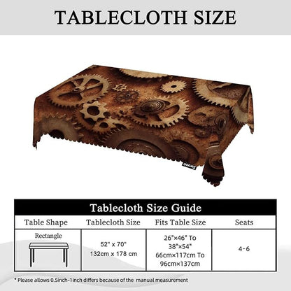 Swono Clock Gear Table Covers 52x70 Inch Steampunk Old Mental Mechanical Clock Gears Wipeable Tablecloth Kitchen Dinning Tabletop Decoration, Table Cloth for Outdoor and Indoor Use