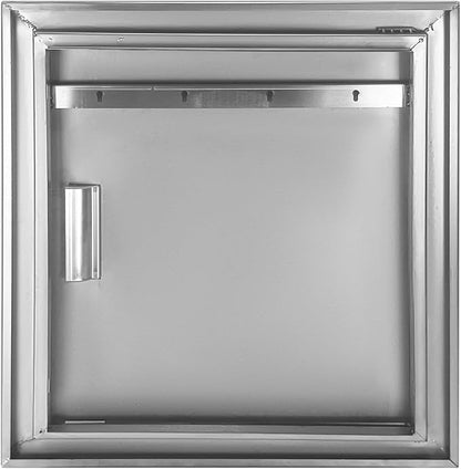 Outdoor Kitchen Door 18" W x 20" H Stainless Steel BBQ Single Access Door Flush Mount Vertical Wall Doors with Handle and Hooks Suitable for Grilling Station Outside Cabinet Outdoor Kitchen