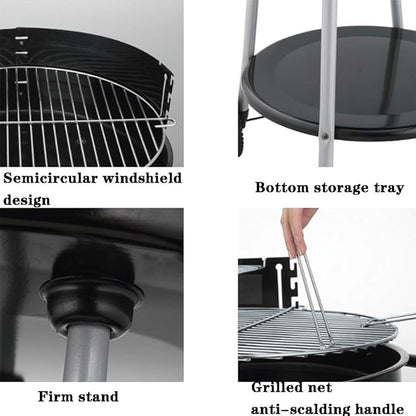 BBQ Grill,Portable Charcoal Grill for Picnic in The Park, Outdoor Large Barbecue Grill with Movable Rollers, Grill Net Height Adjustment in 4 Levels (Color : Black, Size : 52 * 49.5 * 81cm)