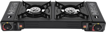 2-Burner Butane Camping Stove, Portable Camping Stove with Adjustable Burners & Carrying Case, Piezoelectric Ignition Camping Burner, Dual Fuel Stove with LPG & Butane Compatibility