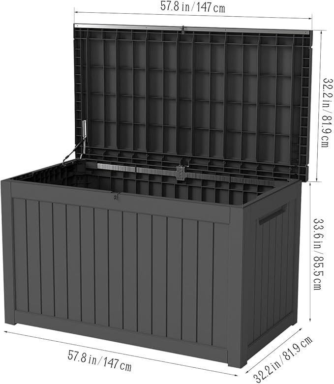 FEFLO 230 Gallon Resin Desk Boxes, Lockable Outdoor Storage Box for Furniture, Toy, Shoe, Garden & Patio Tools Storage, IP54 Weatherproof Package Delivery Boxes for Outside - Black