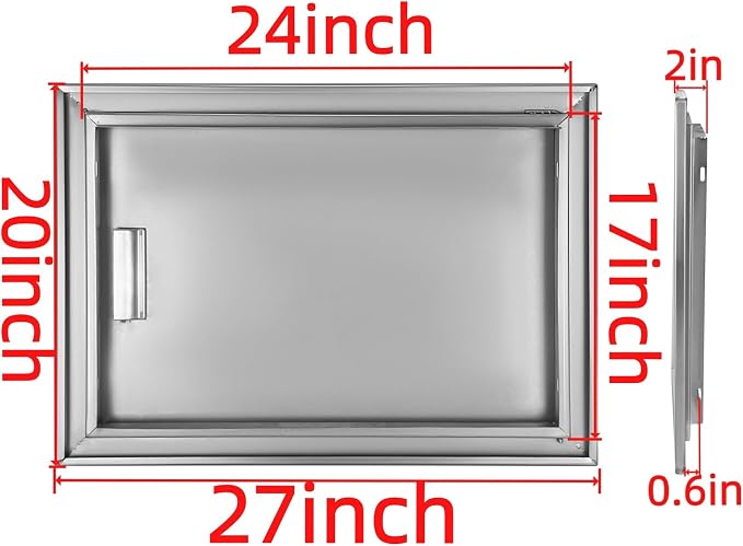Outdoor Kitchen Door 27" W x 20" H Stainless Steel BBQ Single Access Door Flush Mount Vertical Wall Doors with Handle Suitable for Grilling Station Outside Cabinet Outdoor Kitchen