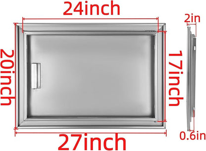 Outdoor Kitchen Door 27" W x 20" H Stainless Steel BBQ Single Access Door Flush Mount Vertical Wall Doors with Handle Suitable for Grilling Station Outside Cabinet Outdoor Kitchen