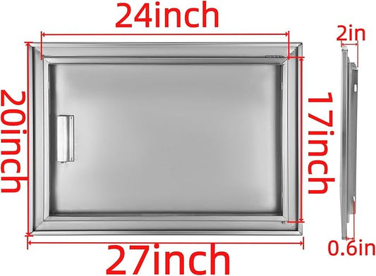 Outdoor Kitchen Door 27" W x 20" H Stainless Steel BBQ Single Access Door Flush Mount Vertical Wall Doors with Handle Suitable for Grilling Station Outside Cabinet Outdoor Kitchen