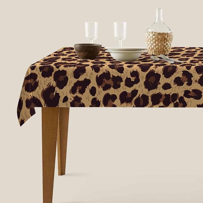 TKS MITLAN Leopard Textures Brown Tablecloth 60x84 Inch Rectangular Animal Skin Fur Spots Circle Lifelike Fashion Design Oblong Table Cloth Kitchen Table Decorations for Home Dinner Party