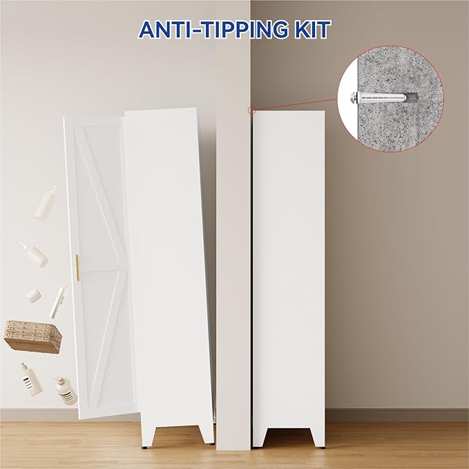 COFaR Metal Pantry Cabinet with Doors, Farmhouse 61'' Tall Storage Cabinet with 3 Adjustable Shelves, Kitchen Pantry Cabinet for Dinning Room, Laundry, Bathroom, Garage, White 4-Tier