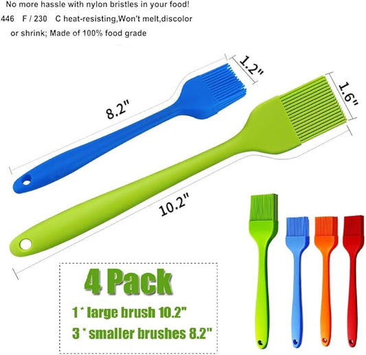 Grill Basting Brush Silicone Pastry Baking Brush BBQ Sauce Marinade Meat Glazing Oil Brush Heat Resistant, Kitchen Cooking Baste Pastries Cakes Desserts, Dishwasher Safe 4Pack