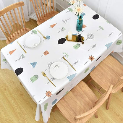 Wipeable Waterproof Tablecloth Vinyl Tablecloths for Rectangle Tables Heavy Duty PVC Tablecloth for Kitchen Dining Table(Small Trees, 54'' x 54'')