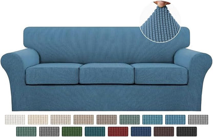 Turquoize 4 Piece Sofa Covers For 3 Cushion Couch Sofa Slipcover Soft Couch Cover For Dogs-Washable Sofa Furniture Covers With 3 Individual Cushion Covers, Jacquard Fabric (3 Cushion Sofa, Dusty Blue)