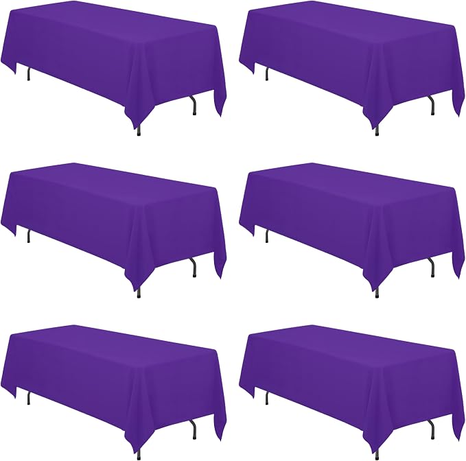 BRILLMAX 6 Pack Purple Tablecloths 70x120 Inch for 6-8ft Rectangle Tables | 150 GSM Polyester Fabric, Universal Fit, Water, Stain & Wrinkle Resistant Cloth Cover for Wedding Reception Banquet Party
