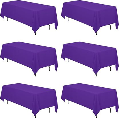 BRILLMAX 6 Pack Purple Tablecloths 70x120 Inch for 6-8ft Rectangle Tables | 150 GSM Polyester Fabric, Universal Fit, Water, Stain & Wrinkle Resistant Cloth Cover for Wedding Reception Banquet Party