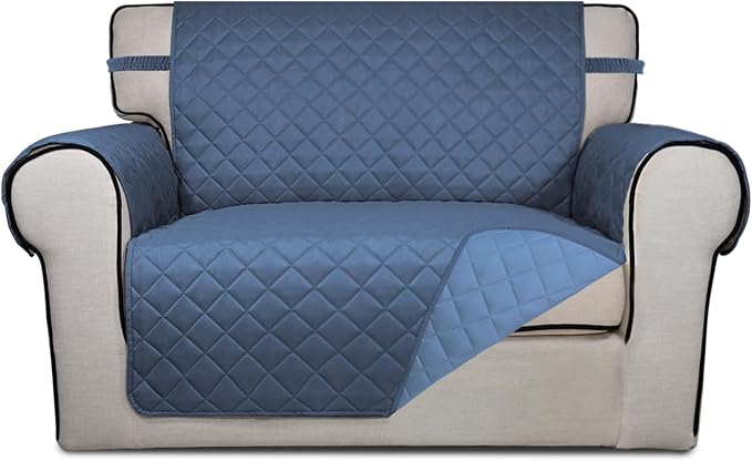 PureFit Reversible Quilted Sofa Cover Dog Couch Covers for Sofa, 28 in | Dark Blue/Light Blue, Water Resistant Couch Protector, Washable Pet Couch Cover with Non Slip and Elastic Straps For Kids