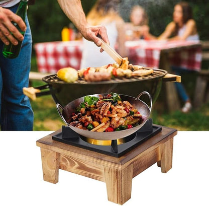 Japanese Barbecue Grill, Mini Portable Barbecue Grill Food Charcoal Stove with Wooden Base Barbecue Stove Kitchen Utensils Outdoor Picnic Cooker
