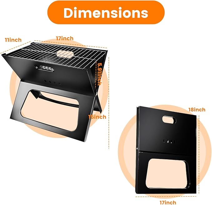 Portable Barbecue Grill, BBQ Charcoal Grill, Foldable Charcoal Grill BBQ Tool for Camping Picnics Garden Beach Party Outdoor Travel (170Sq.in)