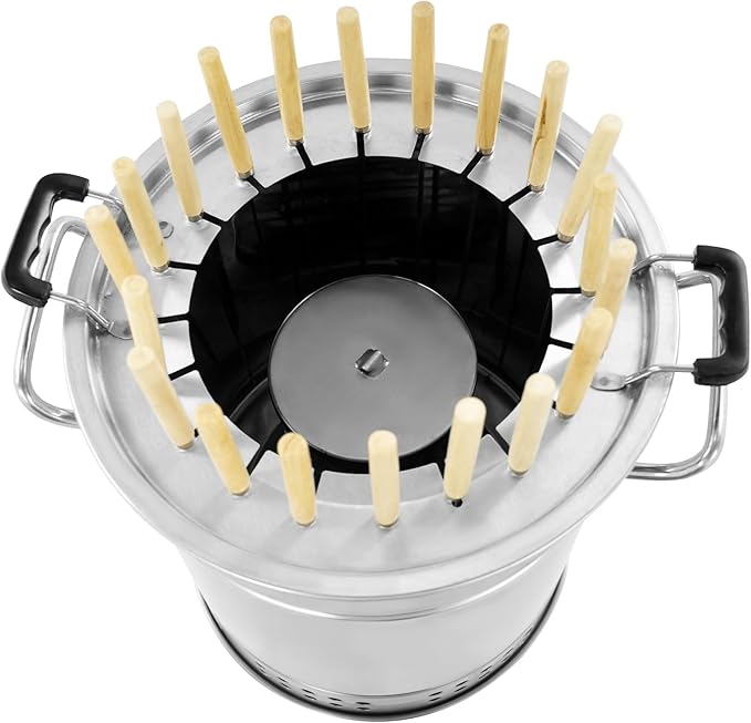Surround Charcoal Grill, 2-In-1 Stainless Steel Smokeless Barbecue Hanging Grill with 20 Skewers, for Camping, Picnics, Parties, Beaches (Within 6 People)