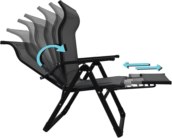 Caravan Sports Ergo+ - Adjustable Outdoor Patio Camping Lounge with Footrest & Headrest, Steel Frame Weather-Resistant Fabric – Folding Outdoor Chair