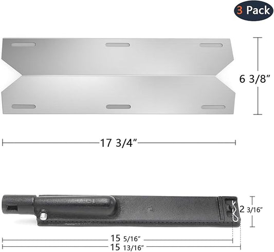 Hongso Heat Plate Shields and Burners Replacement Parts for Jenn Air 720-0061 720-0061-LP 720-0099 720-0099-NG 720-0171 730-0171 Gas Grill, Part Numbers 80001254 80000431 NGCHP2, Repair Kit 3 Pack