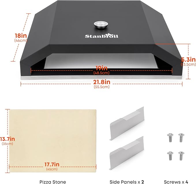 Stanbroil Pizza Oven Attachment for Blackstone 36 Inch Griddle | 17.7" x 13.7" Pizza Stone, Side Panels & Temperature Gauge, Outdoor Pizza Cooking Upgrade
