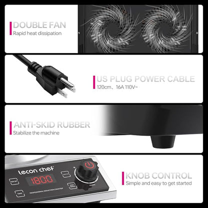 leconchef Induction Cooker with Wok 1800W Professional Electric Induction Burner with 11-Level Setting for Cooking,24-hour Timer and Preset,Keep warm,14" Carbon Steel Wok Included