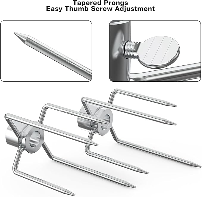 only fire Rotisserie Meat Forks for Most Grills - Include 2pcs 4 Pronged Rotisserie Forks and 1pc Double Sided 4 Pronged Rotisserie Fork