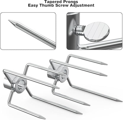 only fire Rotisserie Meat Forks for Most Grills - Include 2pcs 4 Pronged Rotisserie Forks and 1pc Double Sided 4 Pronged Rotisserie Fork