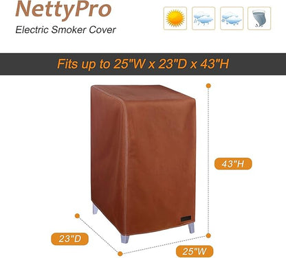 NetttyPro Electric Smoker Cover for Outside Masterbuilt Smoker 40 inch, Outdoor Waterproof Heavy Duty Square Vertical Small Grill Cover, 25" W x 23" D x 43" H, Brown
