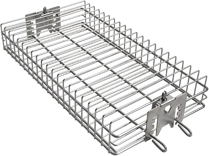 onlyfire 6042 Chrome Plated Steel Flat Rotisserie Basket for Most Grills | Fits 1/2" Hexagon, 3/8" Hexagon, 3/8" Square & 5/16" Square Spit Rods