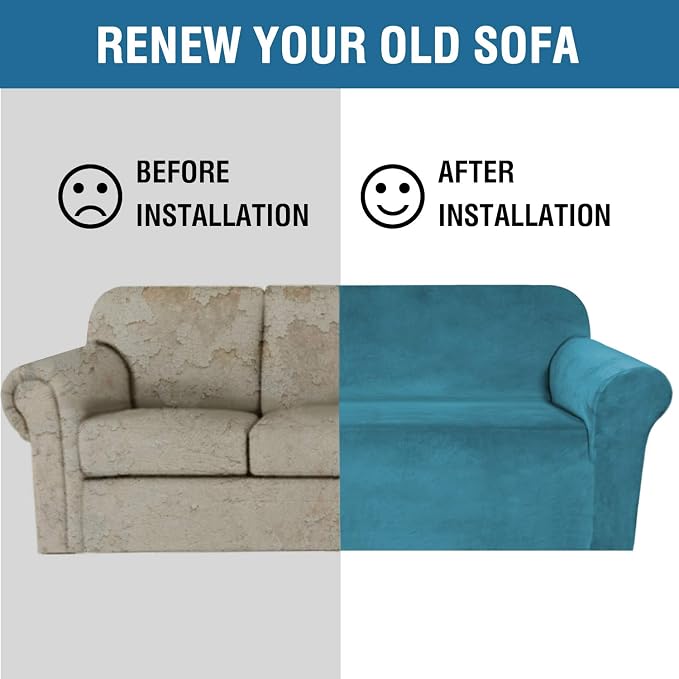 H.VERSAILTEX Stretch Velvet Sofa Covers Large Couch Covers Sofa Slipcovers Furniture Protector Soft with Non Slip Elastic Bottom, Feature Thick Comfy Rich Velour (XL Sofa, 98"-105", Peacock Blue)