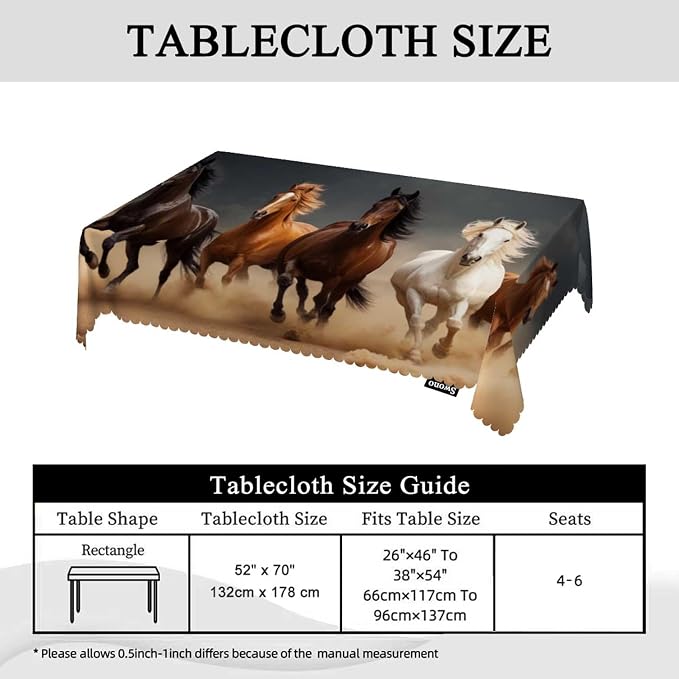 Swono Horse Tablecloth Horse Herd Run in Desert Sand Storm Rectangle Table Cloth Washable Plaid Table Cover for Kitchen Holiday Dinner Picnic BBQ, 52x 70 Inch Tablecloth