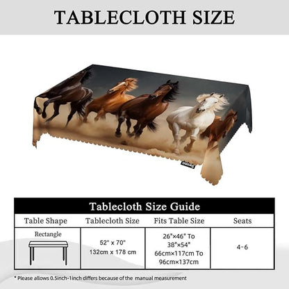 Swono Horse Tablecloth Horse Herd Run in Desert Sand Storm Rectangle Table Cloth Washable Plaid Table Cover for Kitchen Holiday Dinner Picnic BBQ, 52x 70 Inch Tablecloth