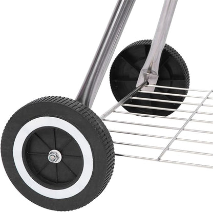 18 Inch BBQ Grill with Wheels& Thickened Grid, Portable Enamel Outdoor Woodfire Charcoal Grill with Lid& Bottom Storage Shelf for Barbecue, Camping, Travel, Tailgating & Backyard Cooking