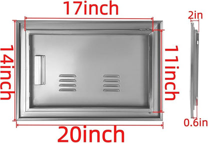 Outdoor Kitchen Door 20" W x 14" H Stainless Steel BBQ Single Access Door Flush Mount Vertical Wall Doors with Handle and Vents Suitable for Grilling Station Outside Cabinet Outdoor Kitchen