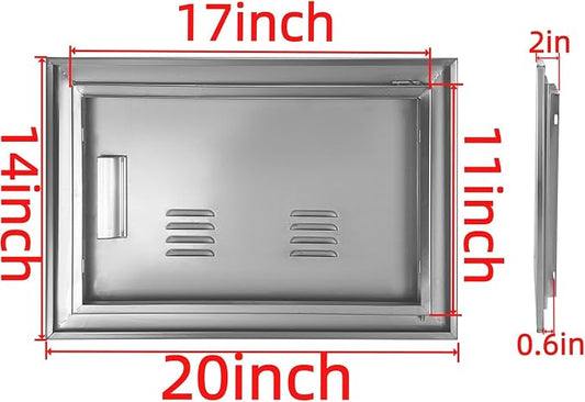 Outdoor Kitchen Door 20" W x 14" H Stainless Steel BBQ Single Access Door Flush Mount Vertical Wall Doors with Handle and Vents Suitable for Grilling Station Outside Cabinet Outdoor Kitchen