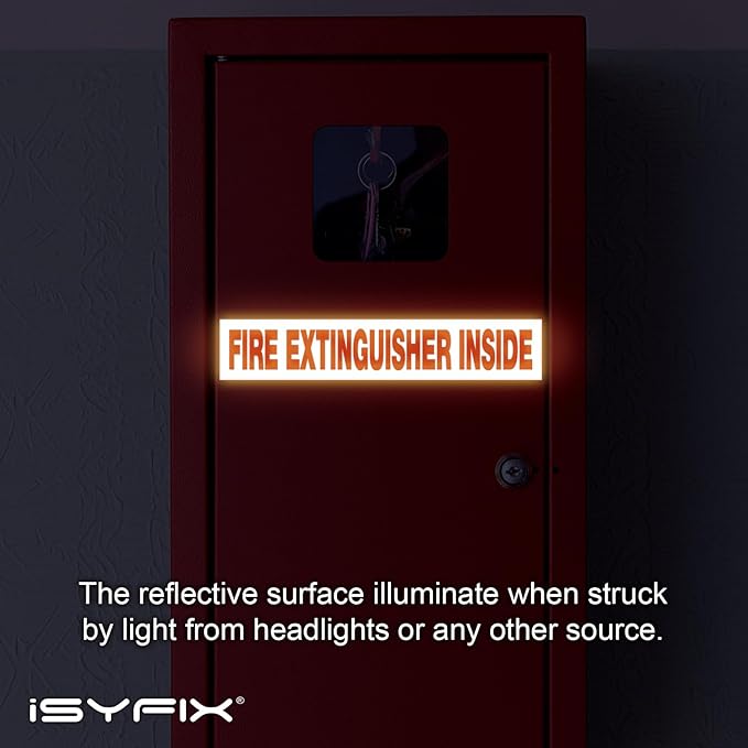 iSYFIX Fire Extinguisher Inside Sticker Sign – 5 Pack 9x1.7 Inch – Self-Adhesive Reflective Vinyl Decals, Laminated UV, Weather, Scratch, Fade Resistance, for Cars, Trucks, Trailers & Vehicles