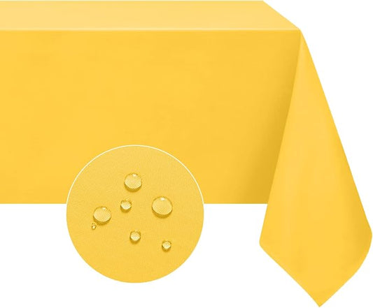 Softalker Rectangle Tablecloth, Waterproof Table Cloths Wrinkle Free Fabric Washable Polyester Table Cover for Dining Tables Party Outdoor Camping Parties Buffet Wedding - 90 x 132 inch, Yellow
