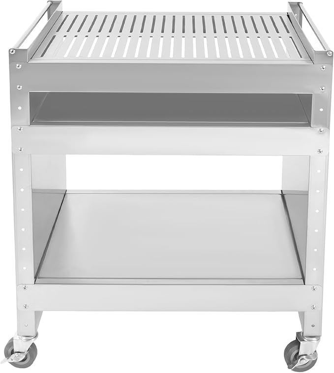 Coal Charcoal Grill with Storage Table and Wheels, BBQ Serving Cart Cooking Space, Heavy Duty Stainless Steel Charcoal BBQ Grill Barbecue Stand for Outdoor Backyard Patio Picnic Parties Camping