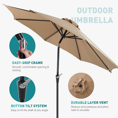 OLIXIS 9ft Patio Table Umbrella, Outdoor Patio Umbrella with Tilt for Pool | 9 Feet Patio Umbrella with Crank Button 8 Sturdy Ribs, Waterproof Sun Shade Umbrella for Market Beach Terrace Restaurant