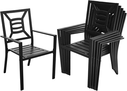 Patio Dining Chairs Set of 6, Stackable Metal Patio Chairs with High Back for Deck Bistro Porch Lawn, Black Wrought Iron Outdoor Dining Chairs