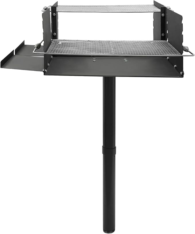 Single Post Outdoor Charcoal Grill, 4-Level Adjustable Height BBQ Grill, Heavy Duty Freestanding Barbecue Grill for Backyard Park Camping Beach Patio Party