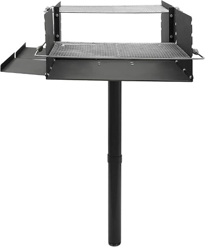 Stainless Steel Park Style Charcoal Grill, Commercial Barbecue Grill Freestanding Park Style Grill with 4 Gears Adjustable Grate Height 40 x 25.5 x 52.5 Inch
