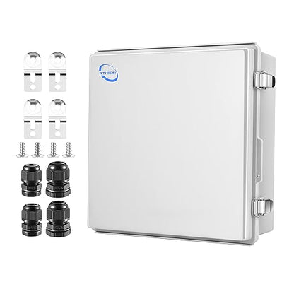 RTHIEAI Waterproof Outdoor IP67 Junction Box (13"x13"x5.1") with Mounting Plate, Hinged Grey Cover and Wall Brackets - Weatherproof ABS Plastic Electrical Enclosure for DIY Projects (330x330x130mm)